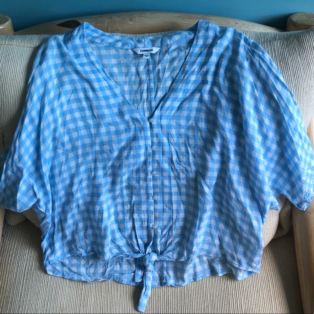 Knot Checkered Blouse with Buttons